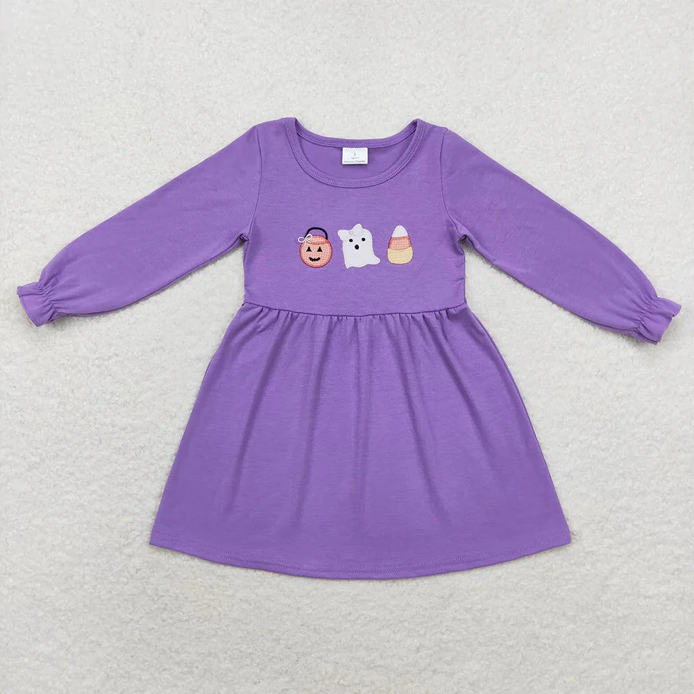 10.3 RTS Sibling Baby Girls Lavender Ghost Halloween Rompers Dresses