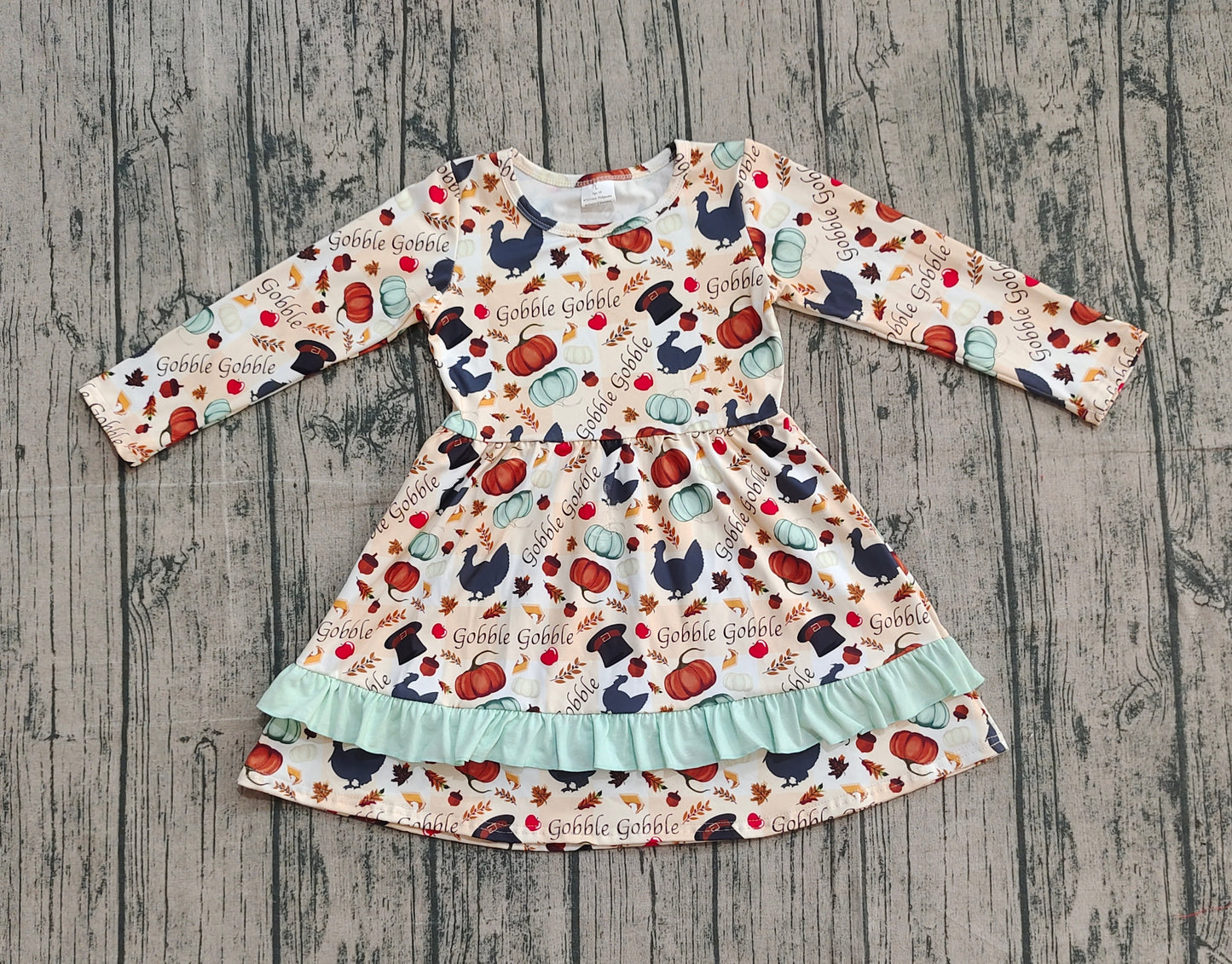 9.30 GLD0789 Sample No Moq Baby Girls Thanksgiving Turkey Pumpkins Knee Length Dresses