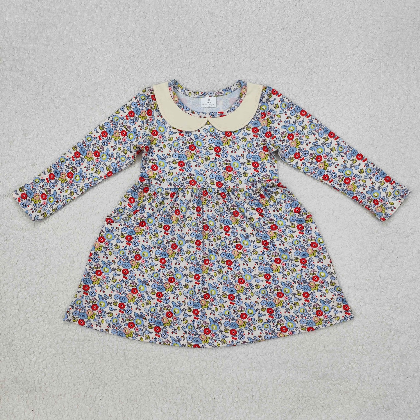 GLD0811Long sleeves blue floral baby girls dresses