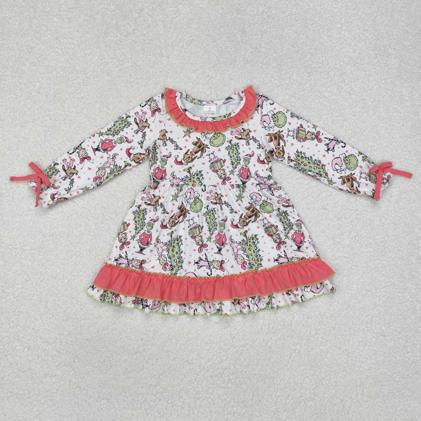 GLD0834 RTS Pink ruffle green face gift Christmas tree girls dresses