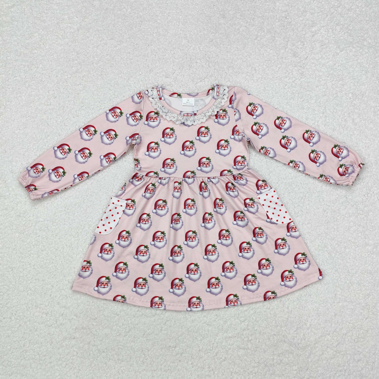 GLD0839 Baby Girls Christmas Pink Santa Pockets Knee Length Dresses preorder