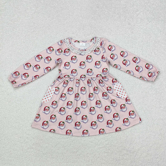 GLD0839 Baby Girls Christmas Pink Santa Pockets Knee Length Dresses preorder