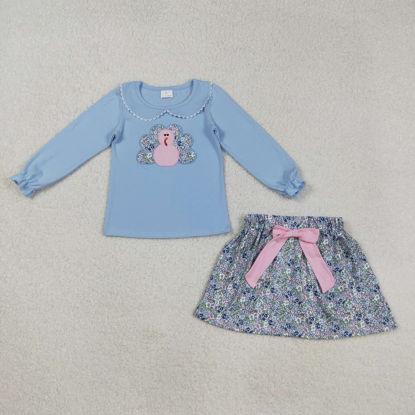 RTS NO MOQ (In stock)GLD0849 Baby Girls Skirt Sets Floral Turkey Top Skirts Thanksgiving Themed Clothing Set for Girls
