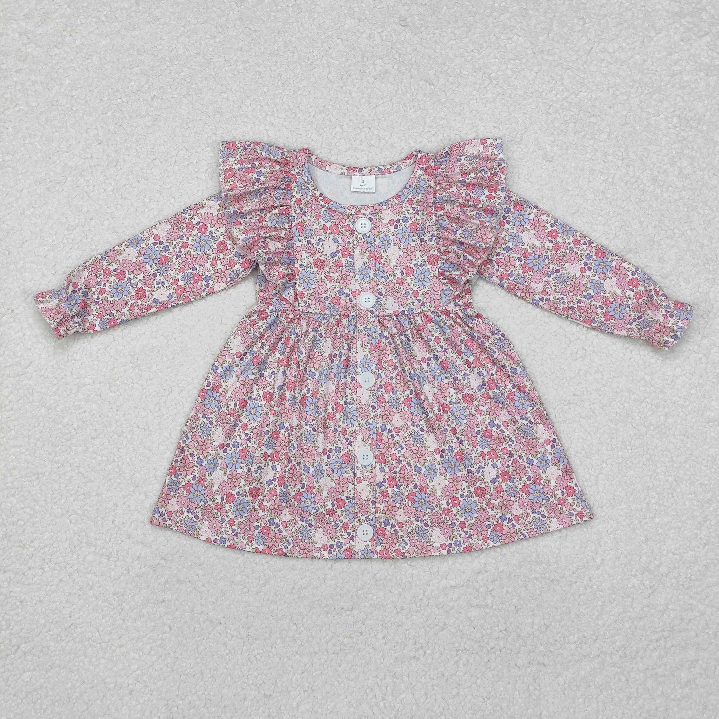 GLD0857 Baby Girls Spring Flowers Ruffle Knee Length Dresses