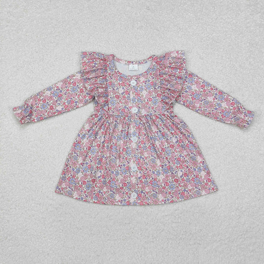 GLD0857 Baby Girls Spring Flowers Ruffle Knee Length Dresses