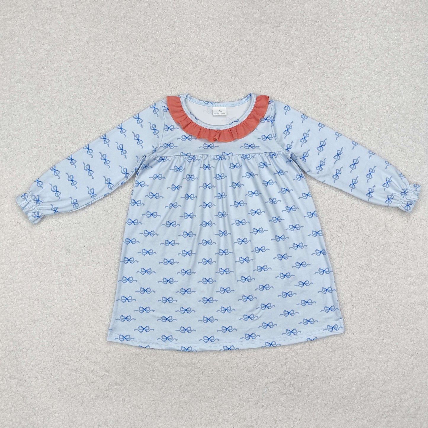 GLD0865 Baby Girls Blue Bows Knee Length Dresses