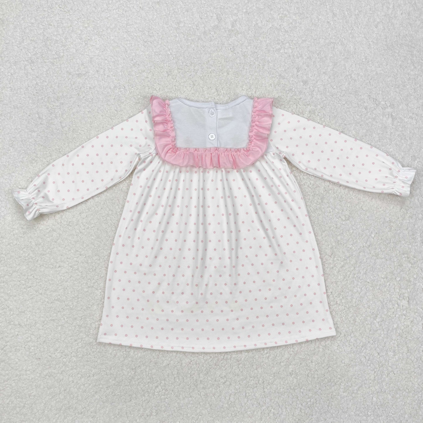 GLD0981Pink polka dots long sleeves cross girls Easter dresses