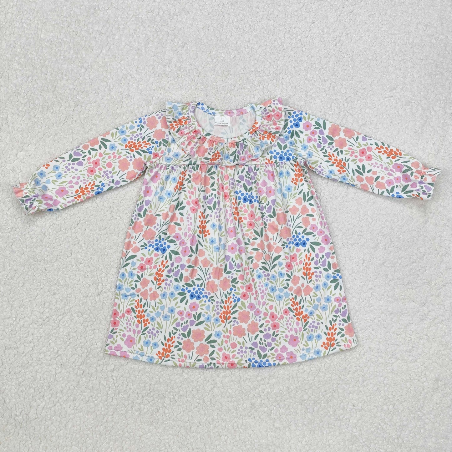 GLD0982Ruffle long sleeves floral baby girls dresses