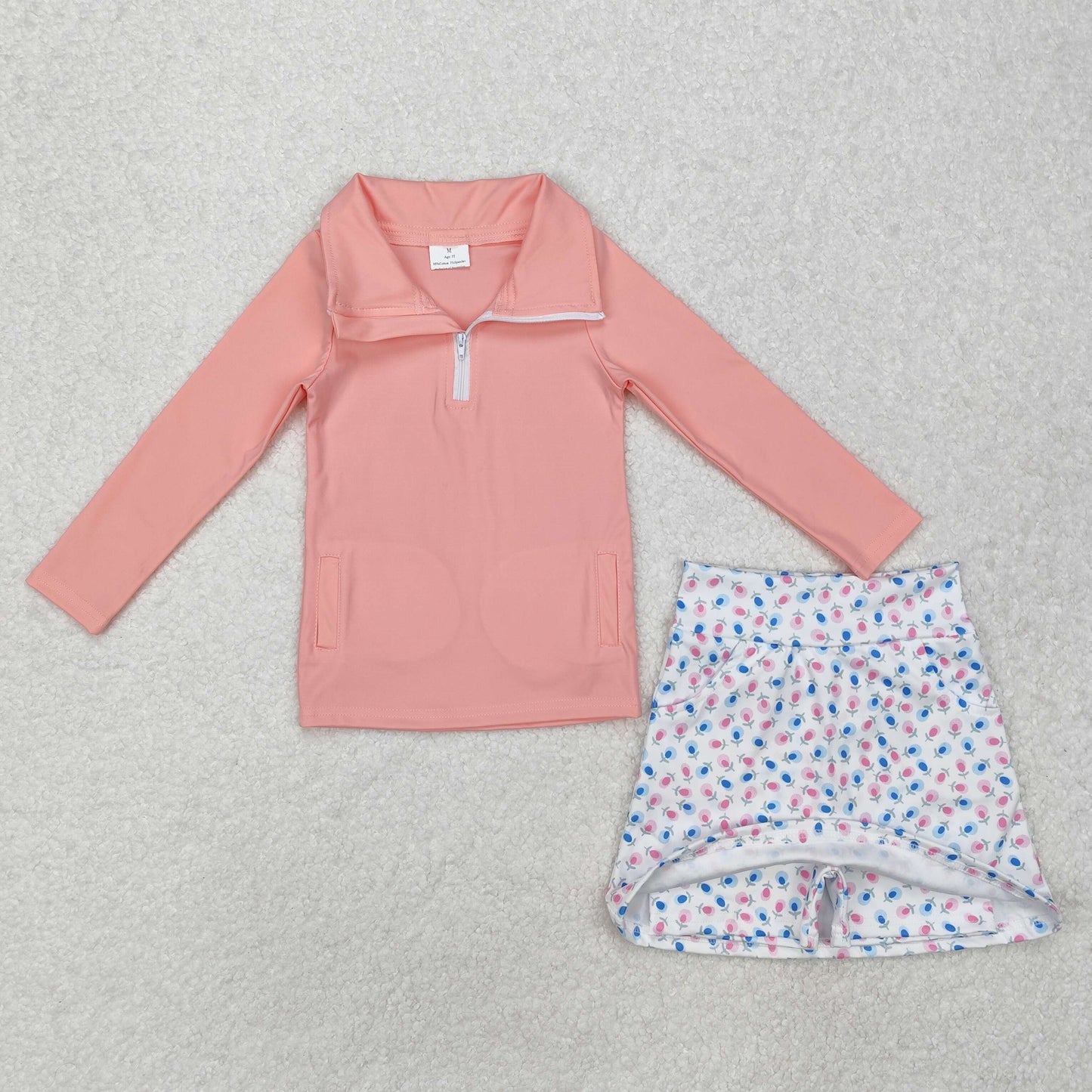 GLD0984Long sleeves pink top floral skirt girls yoga clothes