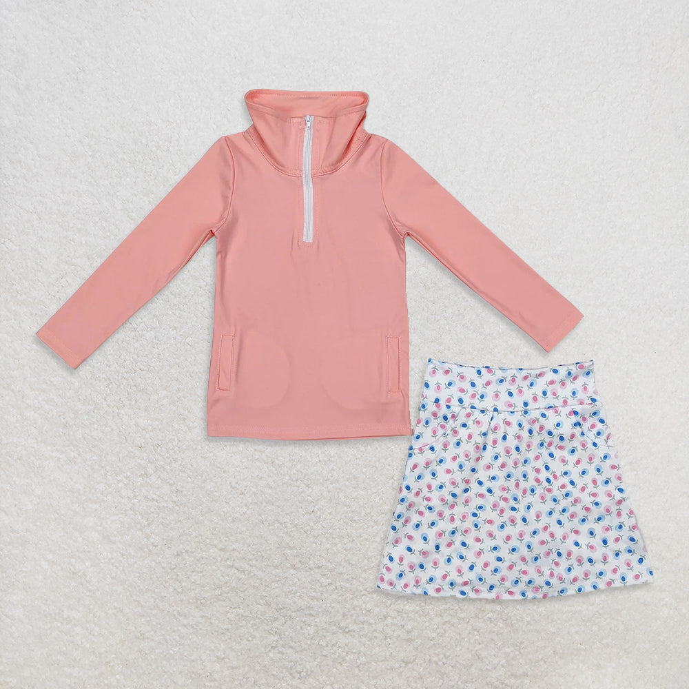 10.20 RTS Sibling Baby Girls Zipper Pullovers Shirts Top Floral Skorts Yoga Sets