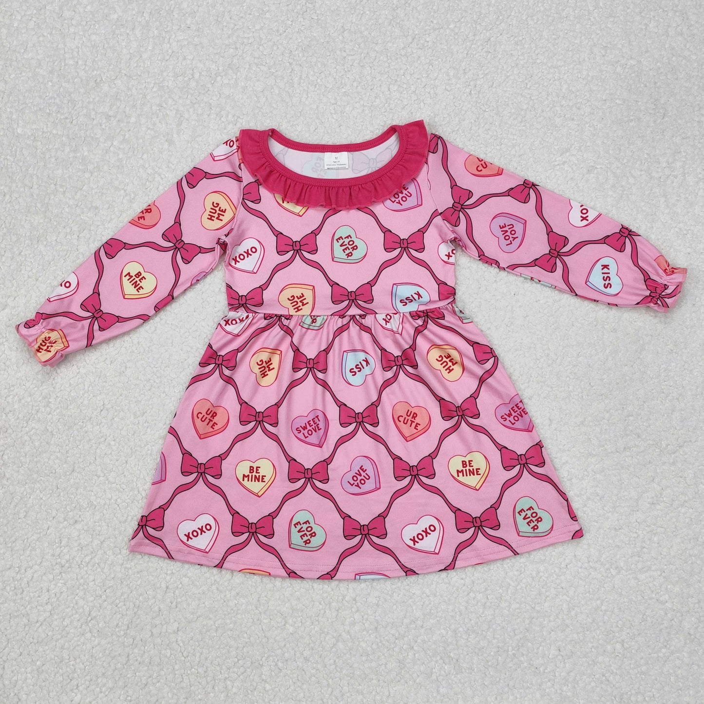 GLD0987Ruffle long sleeves bow heart girls Valentine's dresses