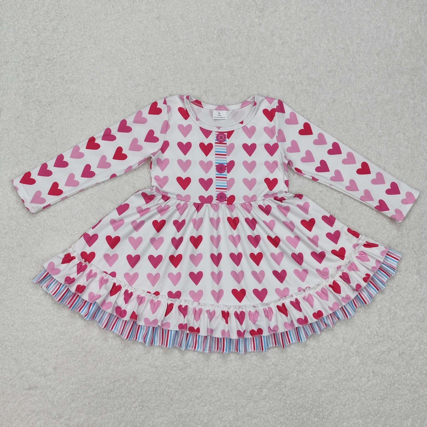 GLD0988Long sleeves pink heart ruffle girls Valentine's dress