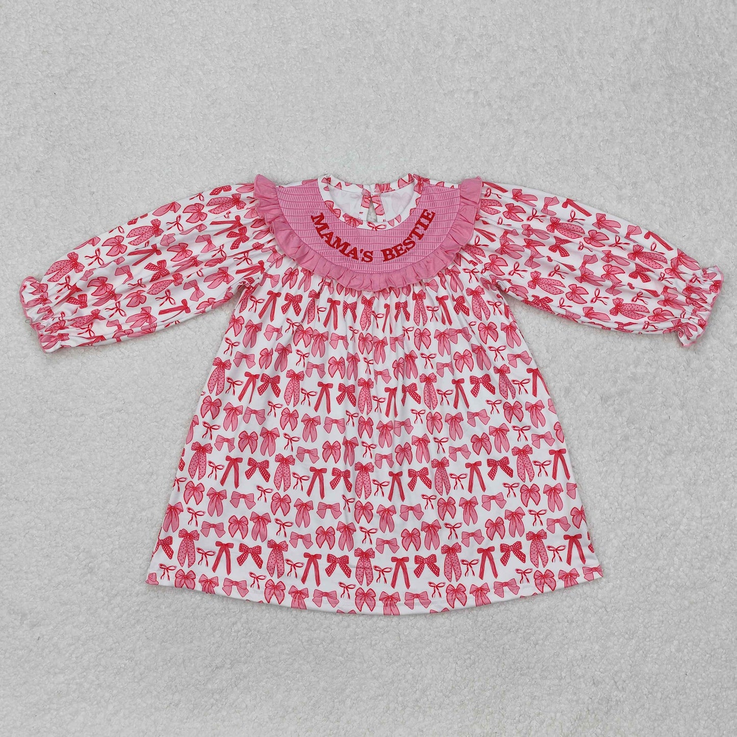 GLD0990Long sleeves pink bow mama's bestie kids girls dresses