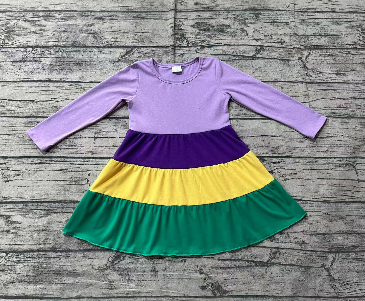 GLD0997Long sleeves purple yellow green girls Mardi Gras dresses