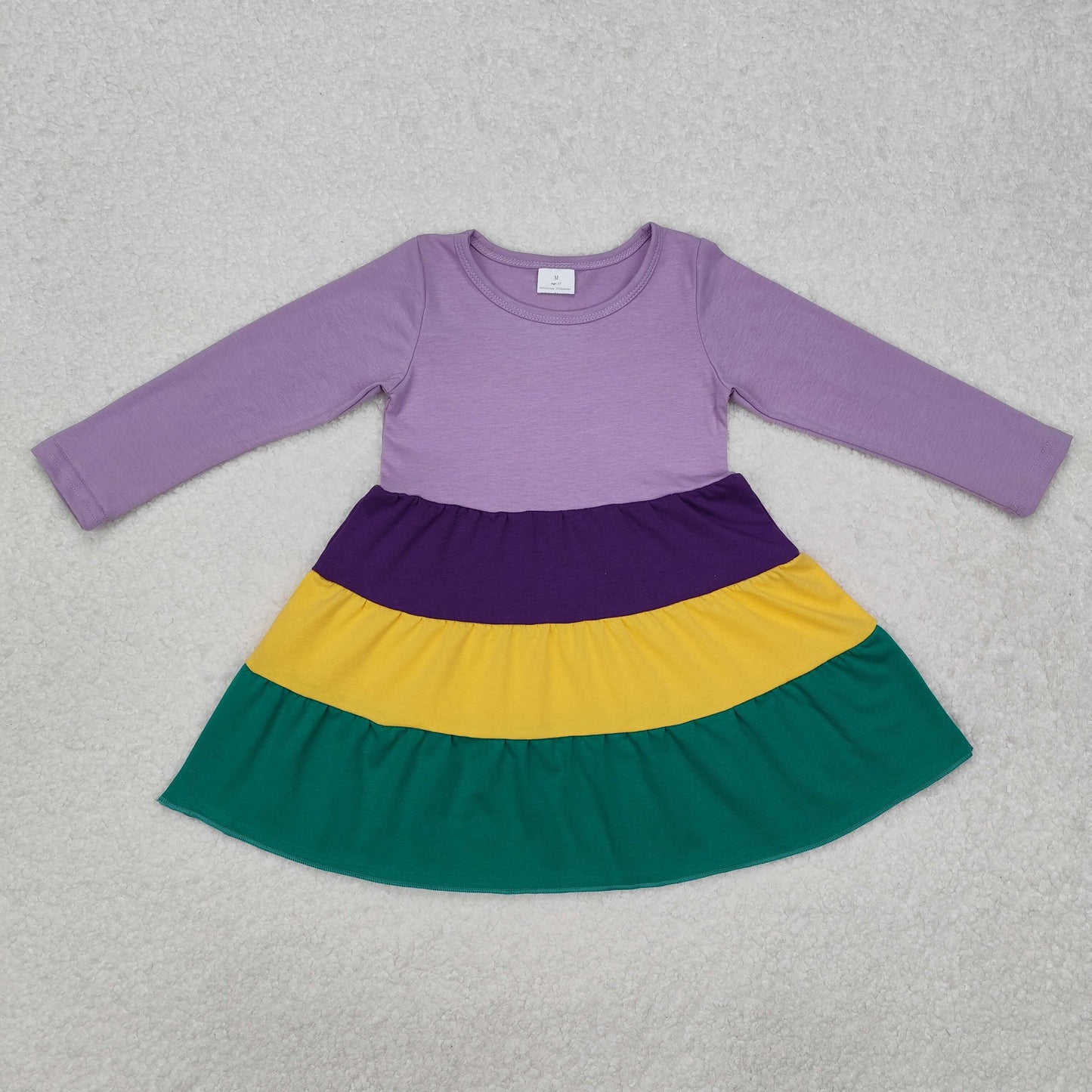 GLD0997Long sleeves purple yellow green girls Mardi Gras dresses