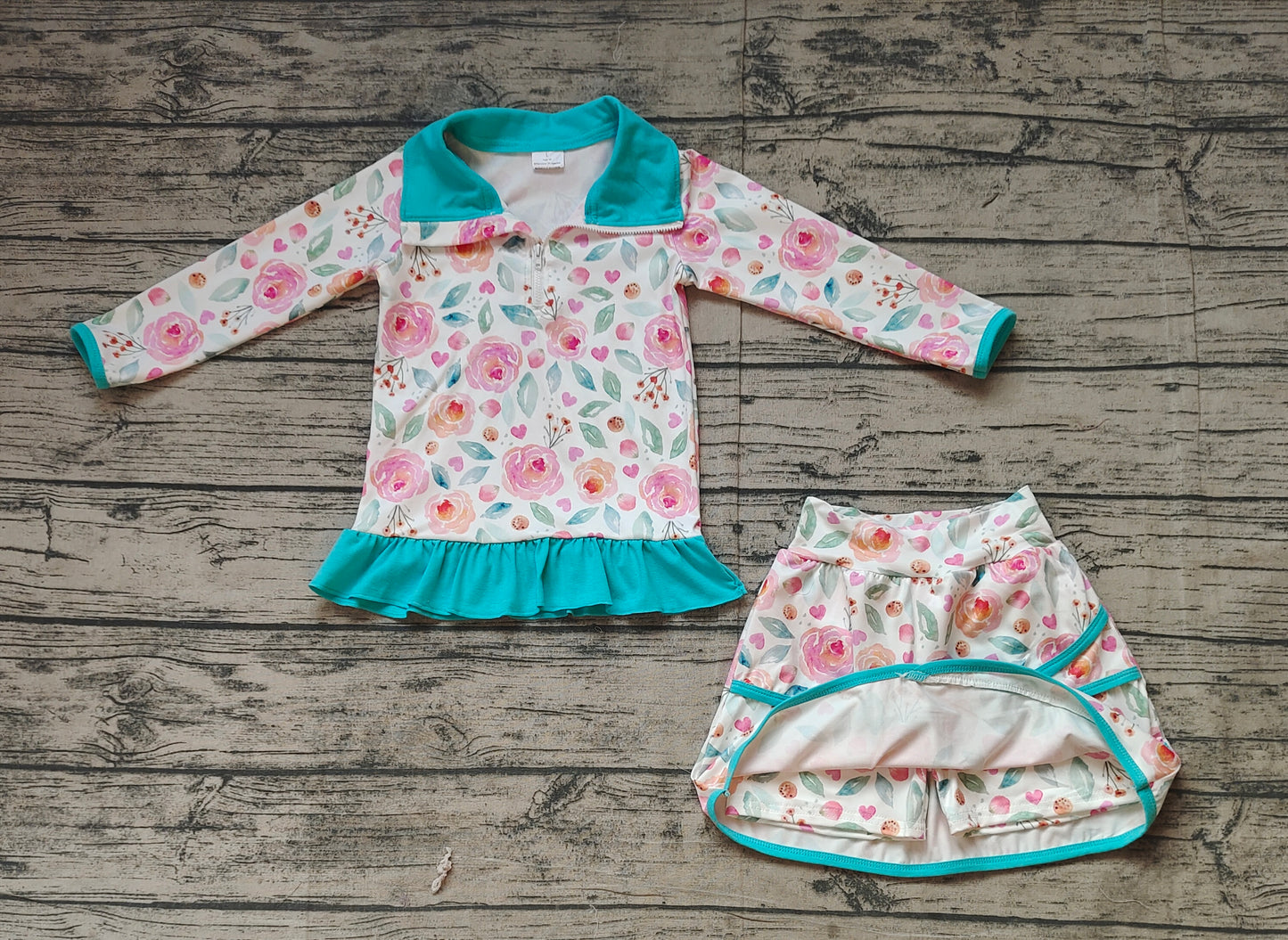 GLD1009Baby Girls Blue Flowers Jacket Skorts