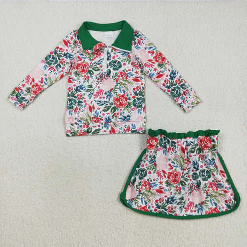 9.23 RTS Sibling Baby Girls Spring Flowers Zipper Top Ruffle Skirt Shorts Clothes Sets