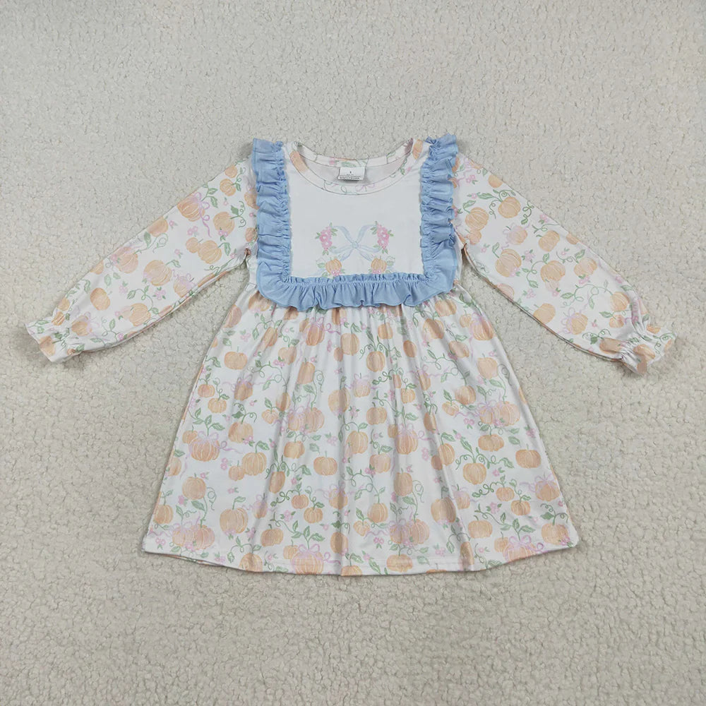 10.1 RTS Sibling Baby Girls Pumpkins Flowers Bib Rompers Dresses