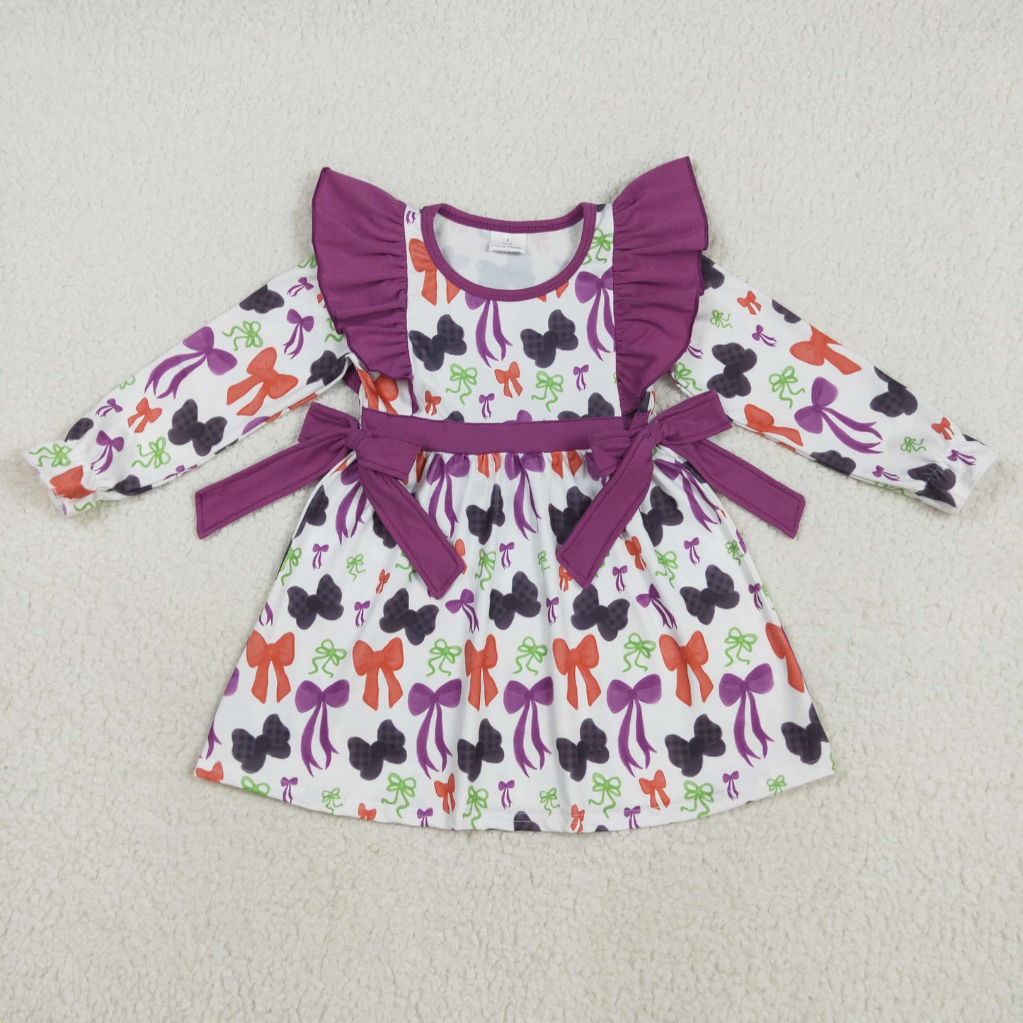 RTS NO MOQ (In stock)GLD1113 Baby Girls Winter Dress Baby Girls Halloween Colorful Bows Knee Length Dresses