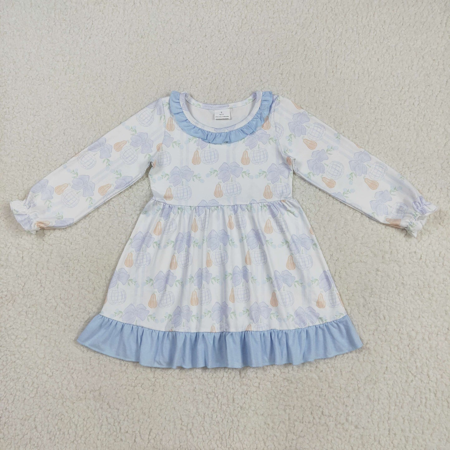8.20 RTS NO MOQ (In stock)GLD1129 Baby Girls Winter Dress Baby Girls Pumpkins Flowers Plaid Fall Knee Length Dresses
