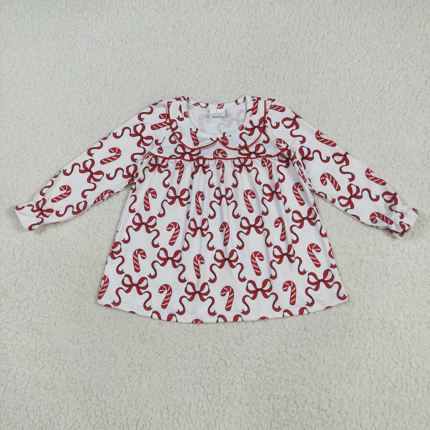RTS NO MOQ (In stock)GLD1130 Baby Girls Winter Dress Baby Girls Christmas Red Bows Candy Cane Knee Length Dresses