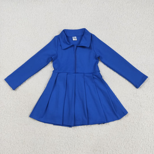 RTS NO MOQ (In stock)GLD1144 Baby Girls Yoga Dress Baby Girls Hot Blue Long Sleeves Zipper Knee Length Dresses