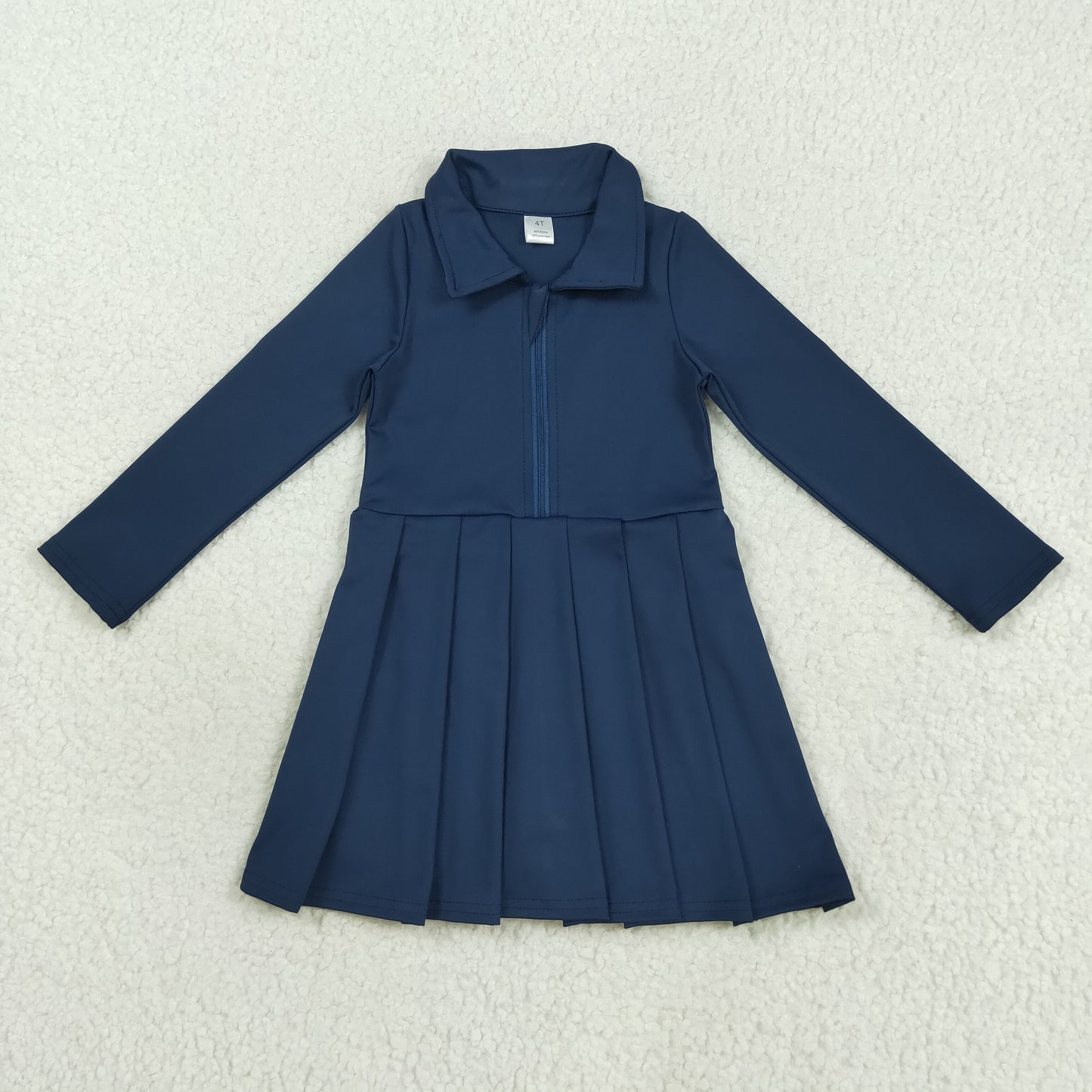 RTS NO MOQ (In stock)GLD1151 Baby Girls Yoga Dress Baby Girls Navy Long Sleeves Zipper Yoga Knee Length Dresses