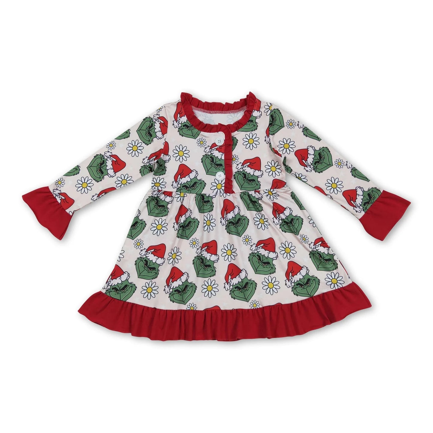 10.13 RTS Sibling Baby Girls Grin Trees Lights Christmas Ruffle Knee Length Dresses
