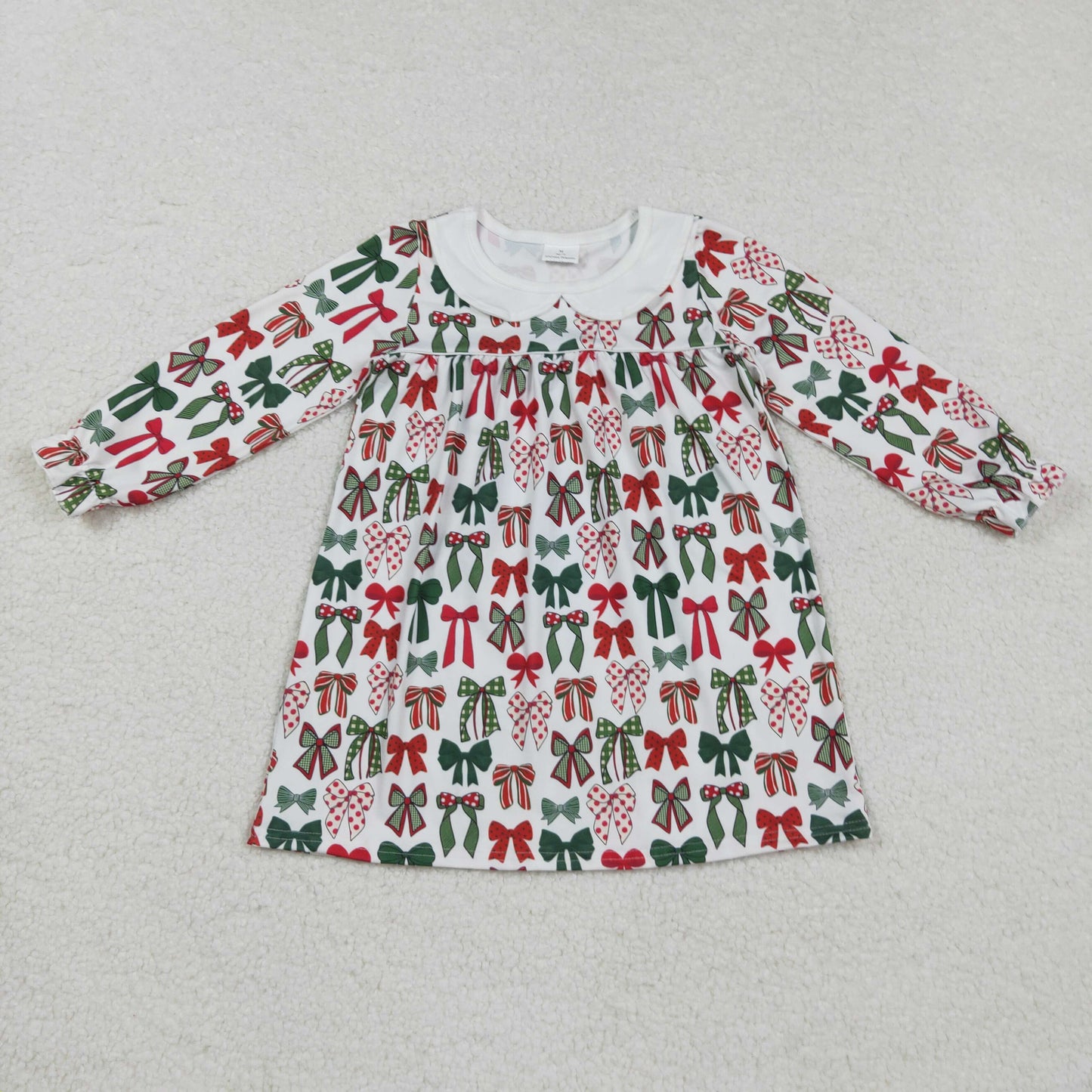 RTS NO MOQ (In stock)GLD1237 Baby Girls Winter Dress Baby Girls Green Red Bows Plaid Christmas Knee Length Dresses
