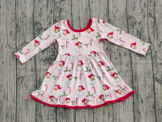 9.24 GLD1251 XS-3XL Sample No Moq Baby Girls Santa Holly Christmas Candy Cane Knee Length Dresses