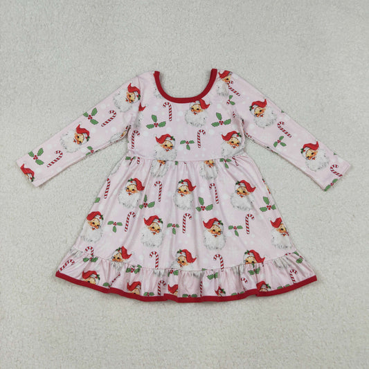 10.10 RTS NO MOQ (In stock)GLD1251 Baby Girls Winter Dress Baby Girls Santa Holly Candy Cane Christmas Ruffle Knee Length Dresses