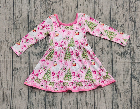 9.19 GLD1296 Sample No Moq Fast Coming Baby Girls Santa Candy Cane Christmas Trees Ruffle Knee Length Dresses