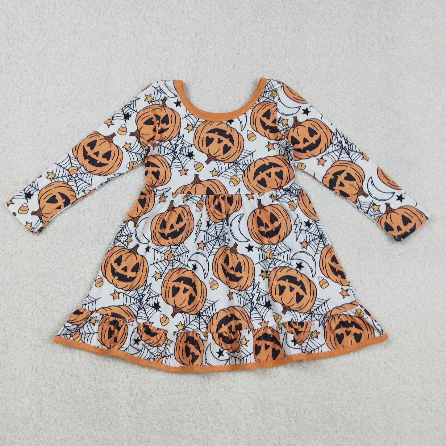 RTS Sibling Baby Girls Halloween Spider Pumpkin Long Sleeve Dress Romper for Girls Cute Costume Outfit