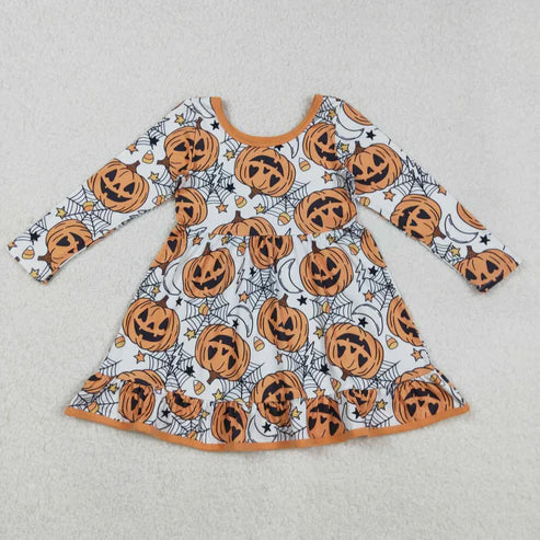 9.24 RTS Sibling Baby Girls Ghosts Pumpkins Halloween Zipper Footie Romper Knee Length Dress