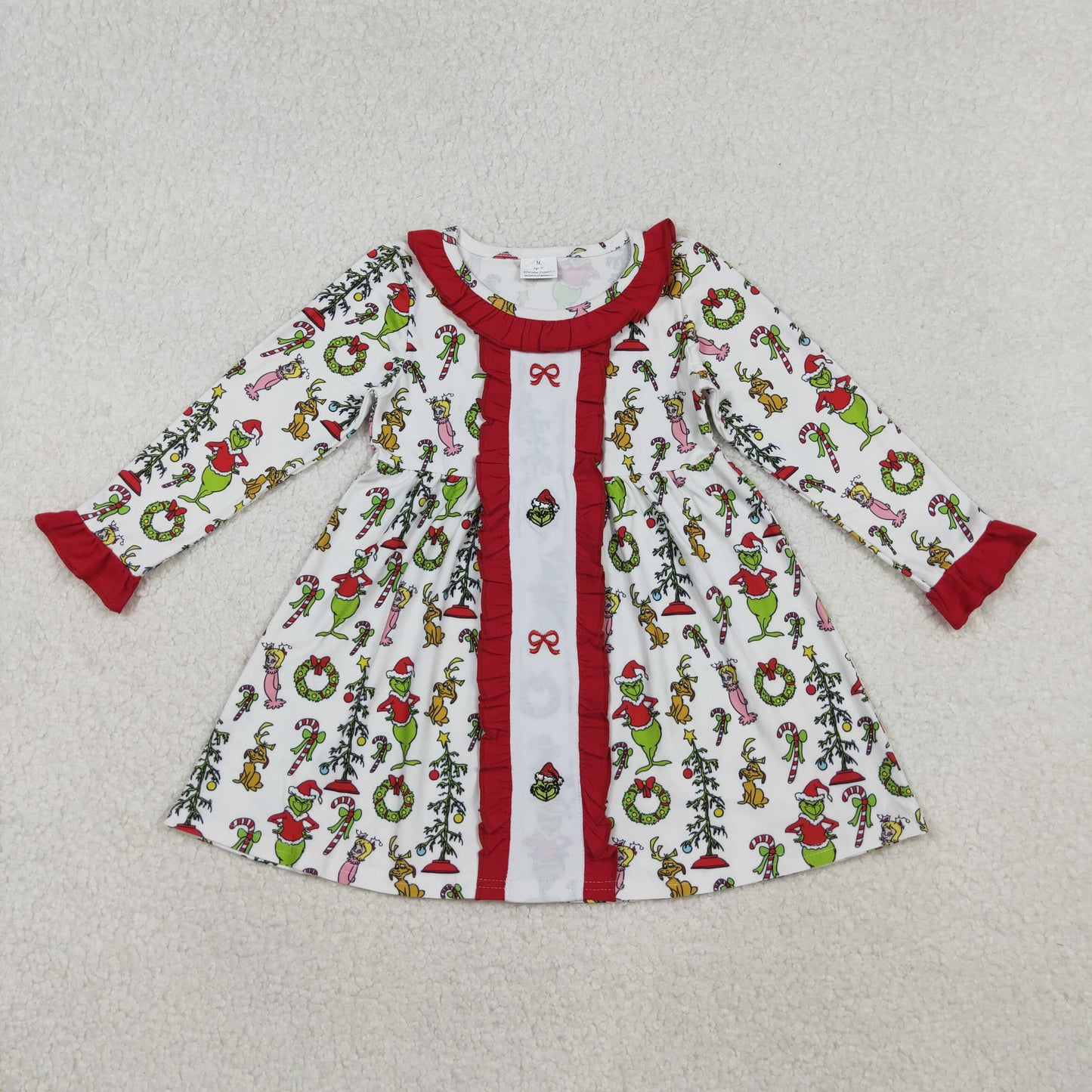 10.17 RTS NO MOQ (In stock)GLD1289 Baby Girls Winter Dress Embroidery Bows Grin Baby Girls Christmas Collar Knee Length Dresses