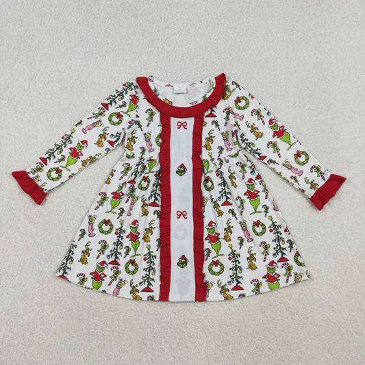 10.17 RTS NO MOQ (In stock)GLD1289 Baby Girls Winter Dress Embroidery Bows Grin Baby Girls Christmas Collar Knee Length Dresses