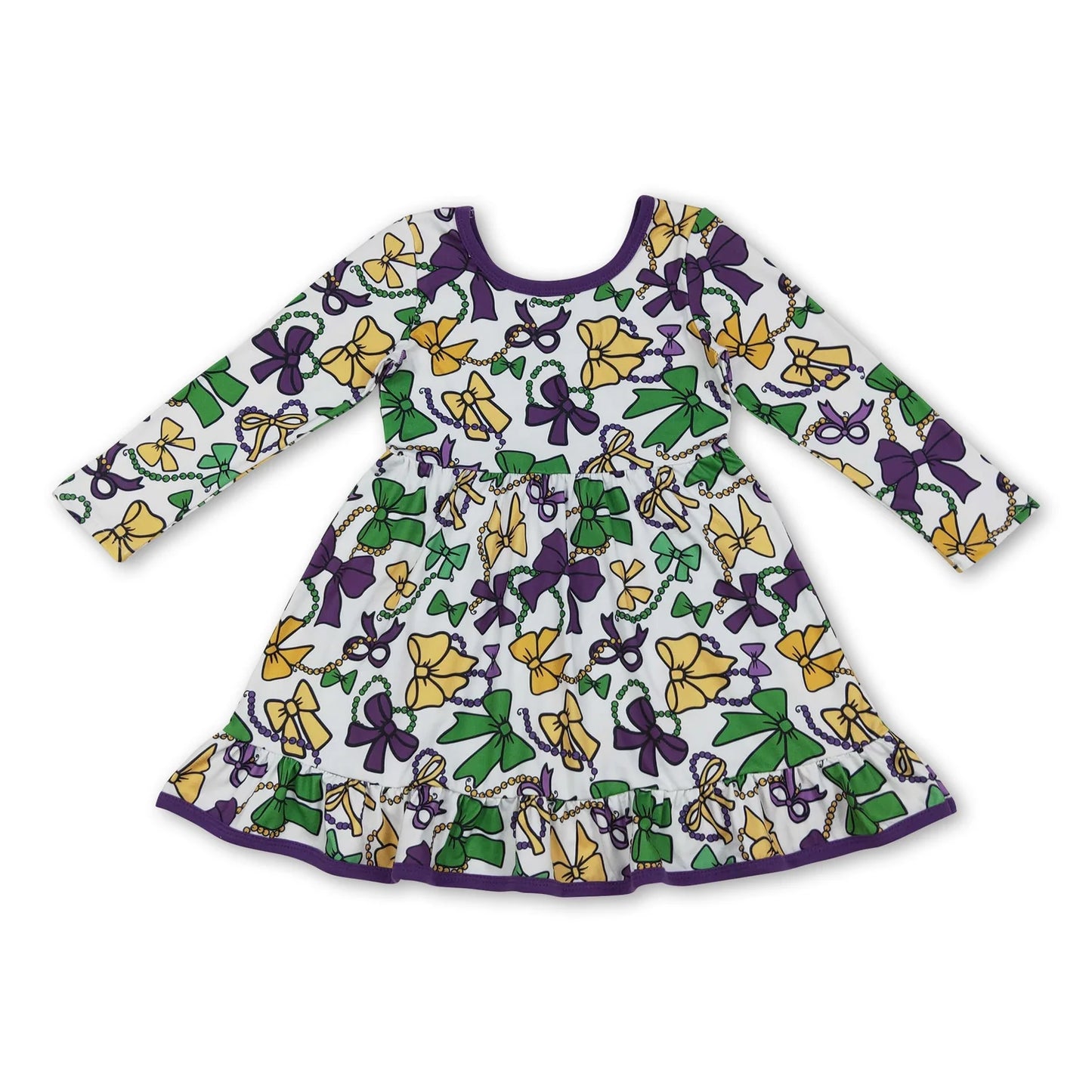 10.10 RTS Sibling Baby Girls Mardigras Bows Plaid Pants Pajamas Sets Ruffle Knee Length Dresses