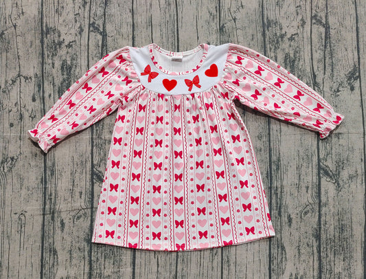 9.24 GLD1336 Sample No Moq Embroidery Baby Girls Red Bows Hearts Valentine Knee Length Dresses