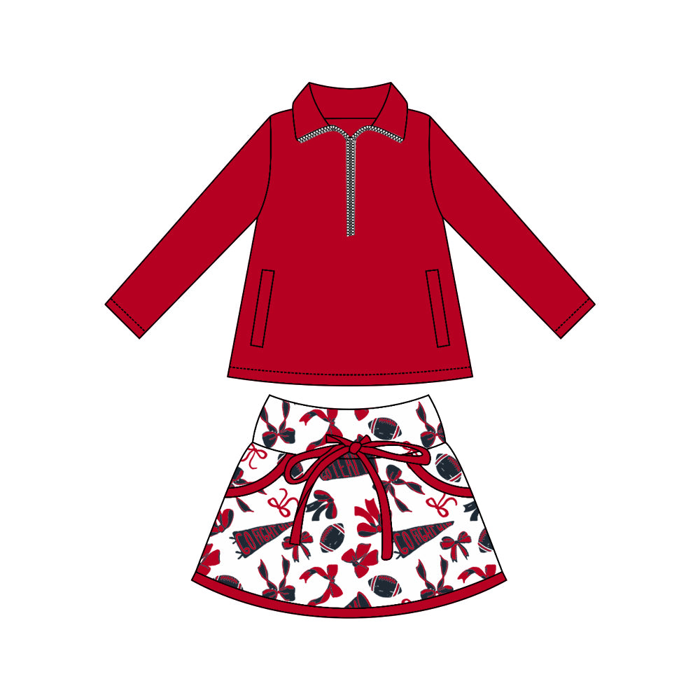 9.22 GLD1339 Baby Girls Red Zipper Pullovers Pockets Team Skorts Yoga Clothes Set Preorder
