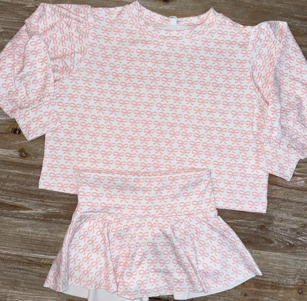 9.22 GLD1340 Baby Girls Pink Bows Checked Top Skirt Shorts Yoga Clothes Sets Preorder