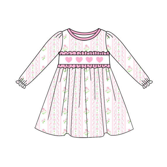 9.24 GLD1347 Pre order No Moq Baby Girls Hearts Flowers Stripe Valentine Knee Length Dresses
