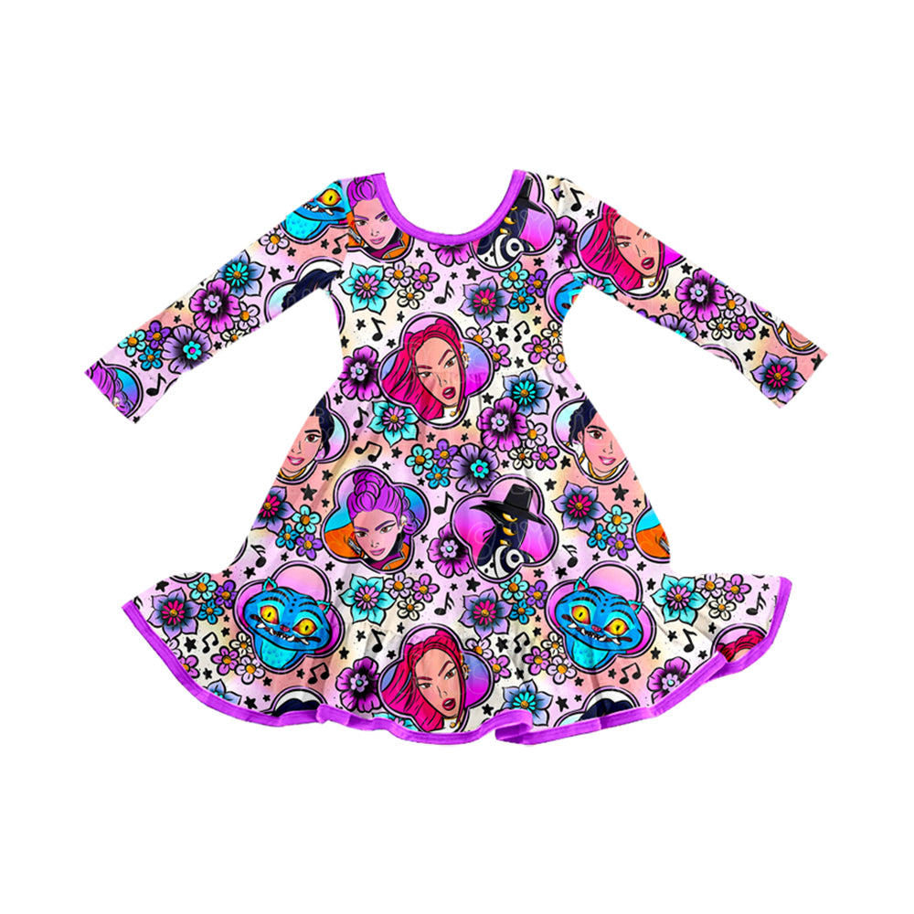9.25 GLD1351 Pre order No Moq Baby Girls Cartoon Princesses Flowers Ruffle Knee Length Dresses