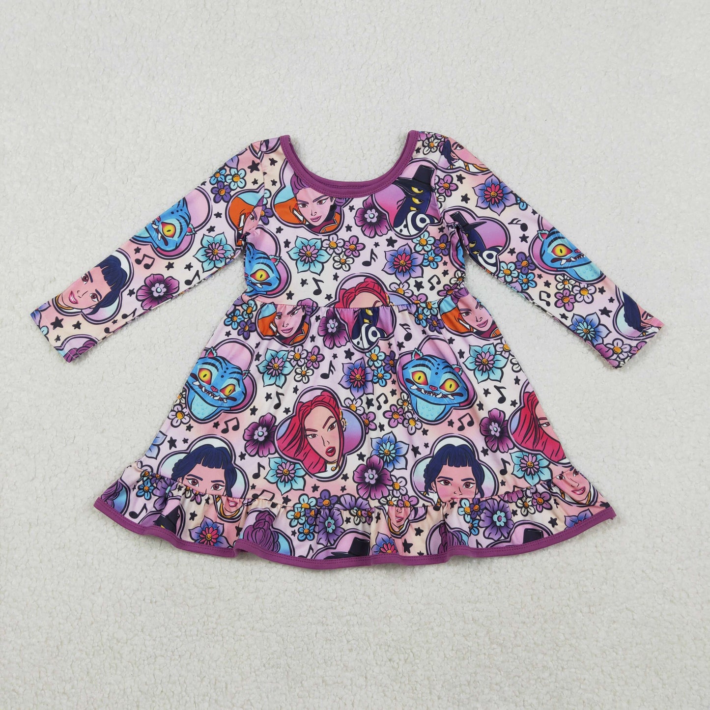 10.31 RTS NO MOQ (In stock)GLD1351 Baby Girls Winter Dress Baby Girls Cartoon Girls Music Flowers Ruffle Knee Length Dresses
