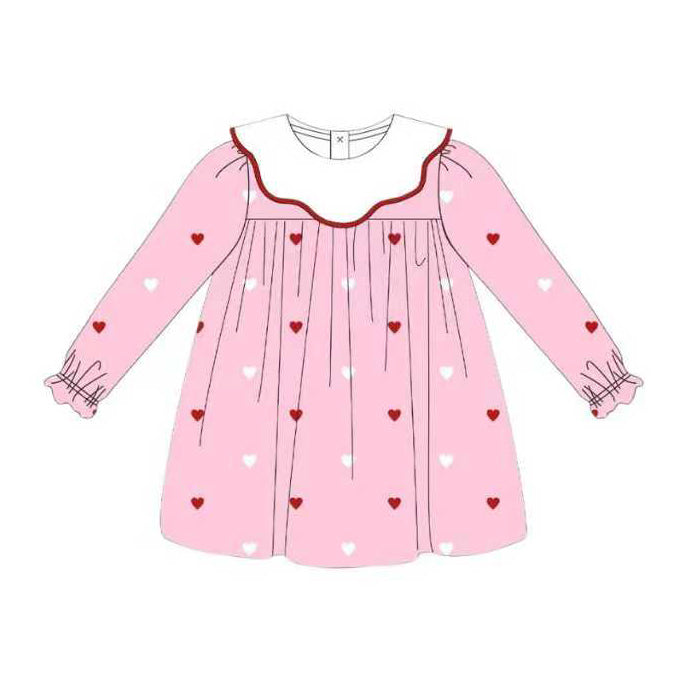 9.25 GLD1352 Pre order No Moq Baby Girls White Red Hearts Valentine Knee Length Dresses
