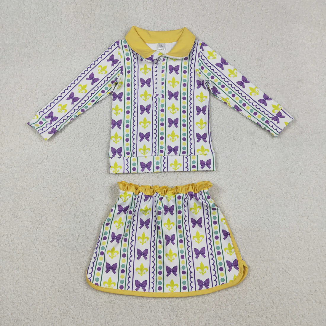 12.22 RTS Sibling Baby Girls Mardigras Bows Anchors Stripe Yoga Active Shorts Knee Length Dress Skorts Clothes Sets