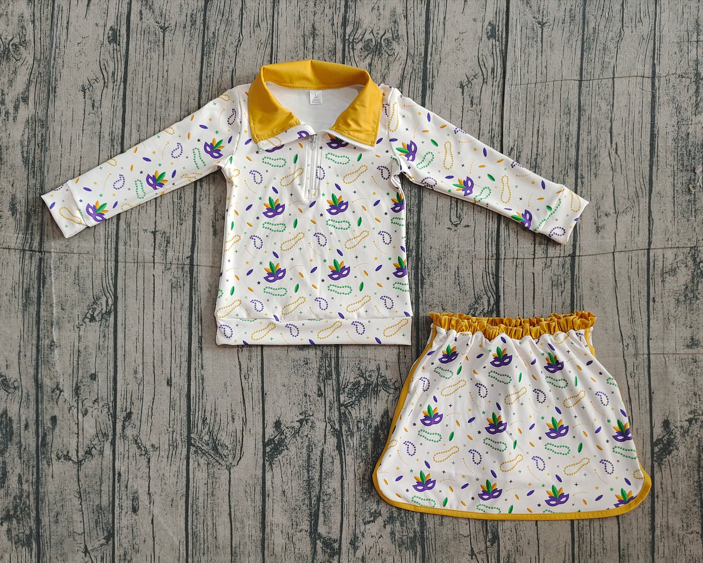 11.15 GLD1370 Sample No Moq Yoga fabric Baby Girls Mardigras Anchors Masks Zipper Pullovers Skirt Shorts Yoga Clothes Set