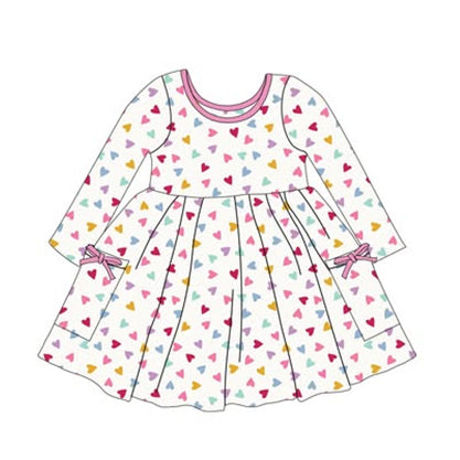 10.31 GLD1428 Pre order No Moq Baby Girls Colorful Hearts Pockets Valentine Knee length Dresses