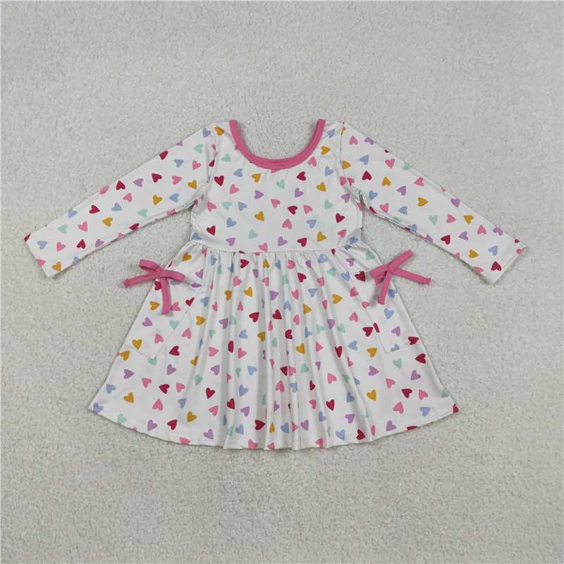 11.28 RTS NO MOQ (In stock)GLD1428 Baby Girls Winter Dress Baby Girls Colorful Hearts Pockets Valentines Knee length Dresses