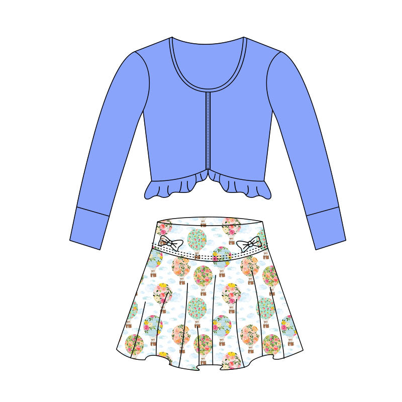 11.3 GLD1464 Pre order No Moq Yoga fabric Baby Girls Blue Zipper Jackets Flowers Hot Balloons Skirts Shorts Yoga Clothes Sets