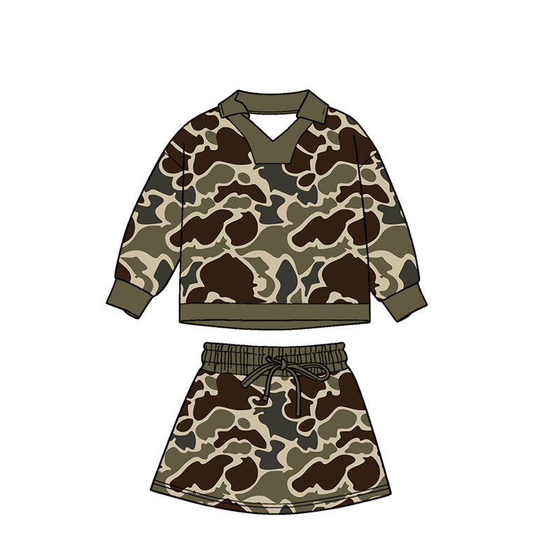 11.4 GLD1479 Pre order No Moq Baby Girls Brown Camo Long Sleeve Skirts Shorts Hunting Clothes Sets